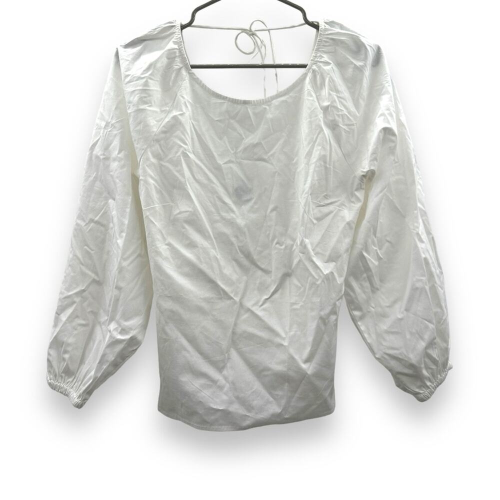 J. Crew Tie-Back Long Sleeve Top in White Stretch Cotton Poplin Blend Sz 8 NEW